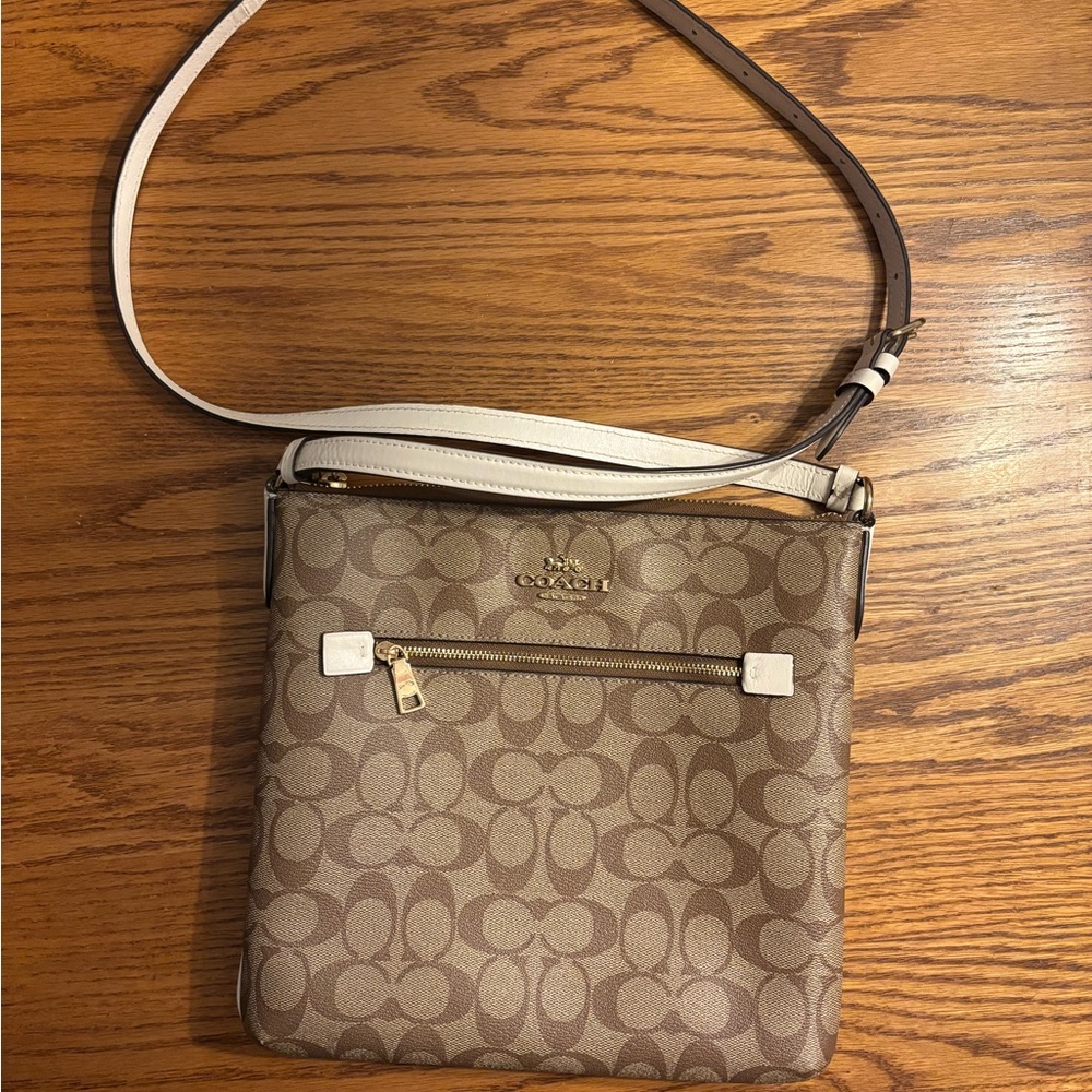 Coach Brown Signature Canvas Crossbody with White Trim